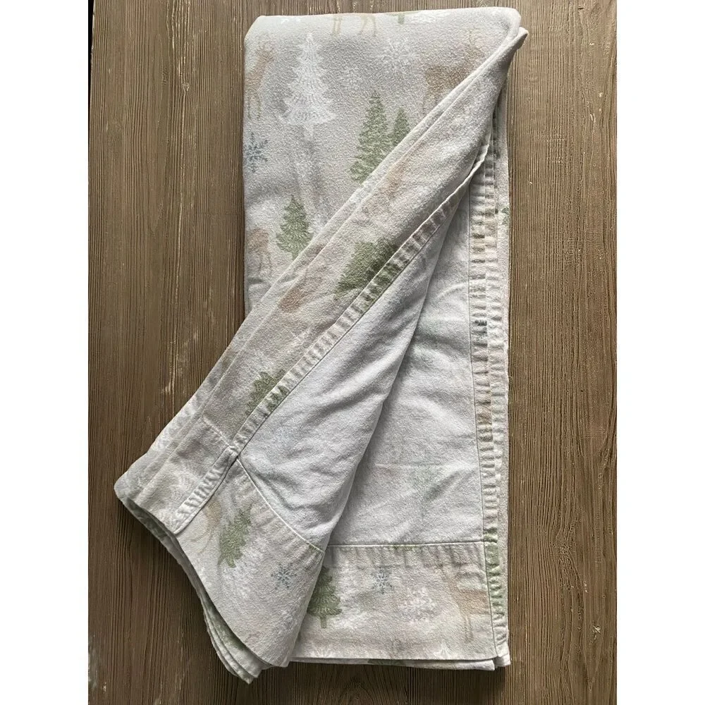 North Pole Winter Scene Deer Flannel Bed Flat Top Sheet